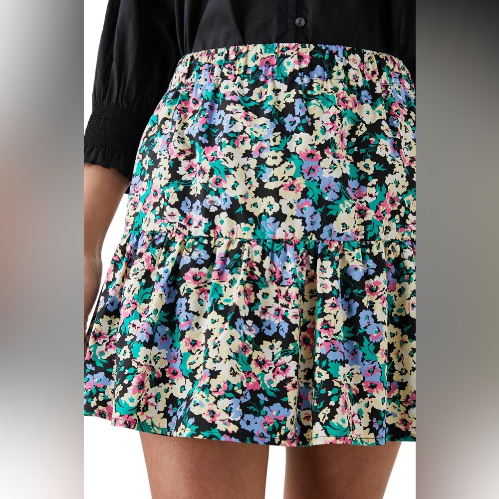 Rails floral print mini skirt, elastic stretch, black blue green pink, Large